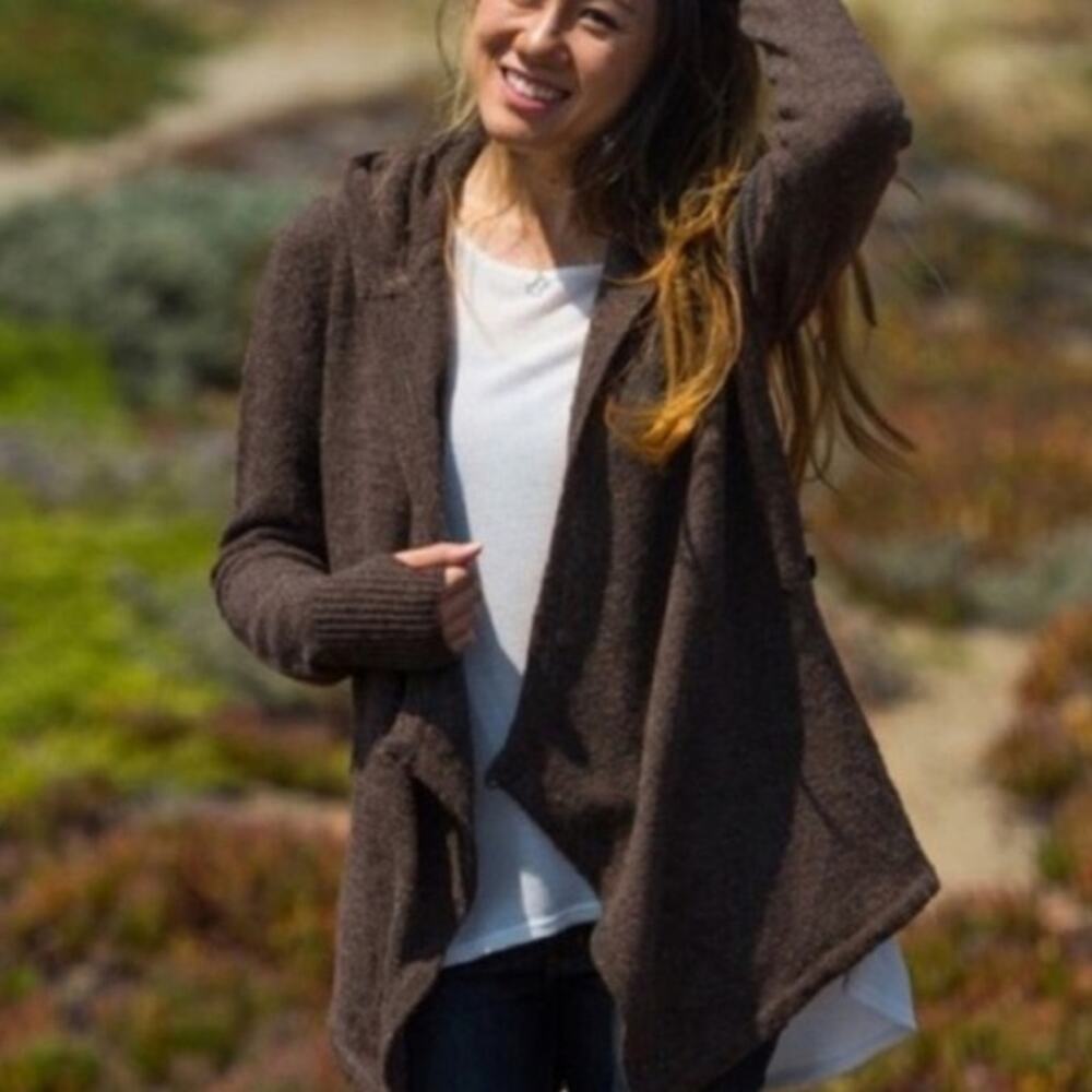 Betabrand brown wool alpaca wrap hooded sweater asymmetrical lagenlook - Picture 9 of 9